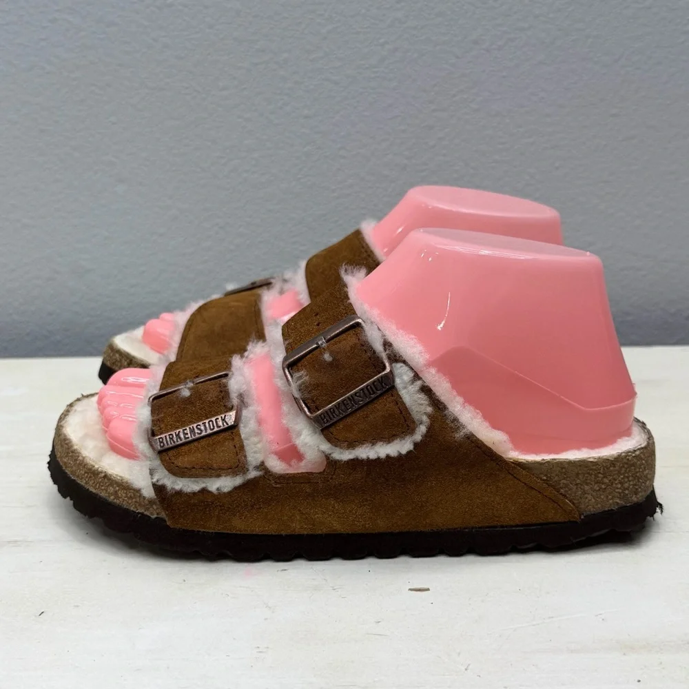 Birkenstock Brown Suede Shearling Arizona Sandals Size 37